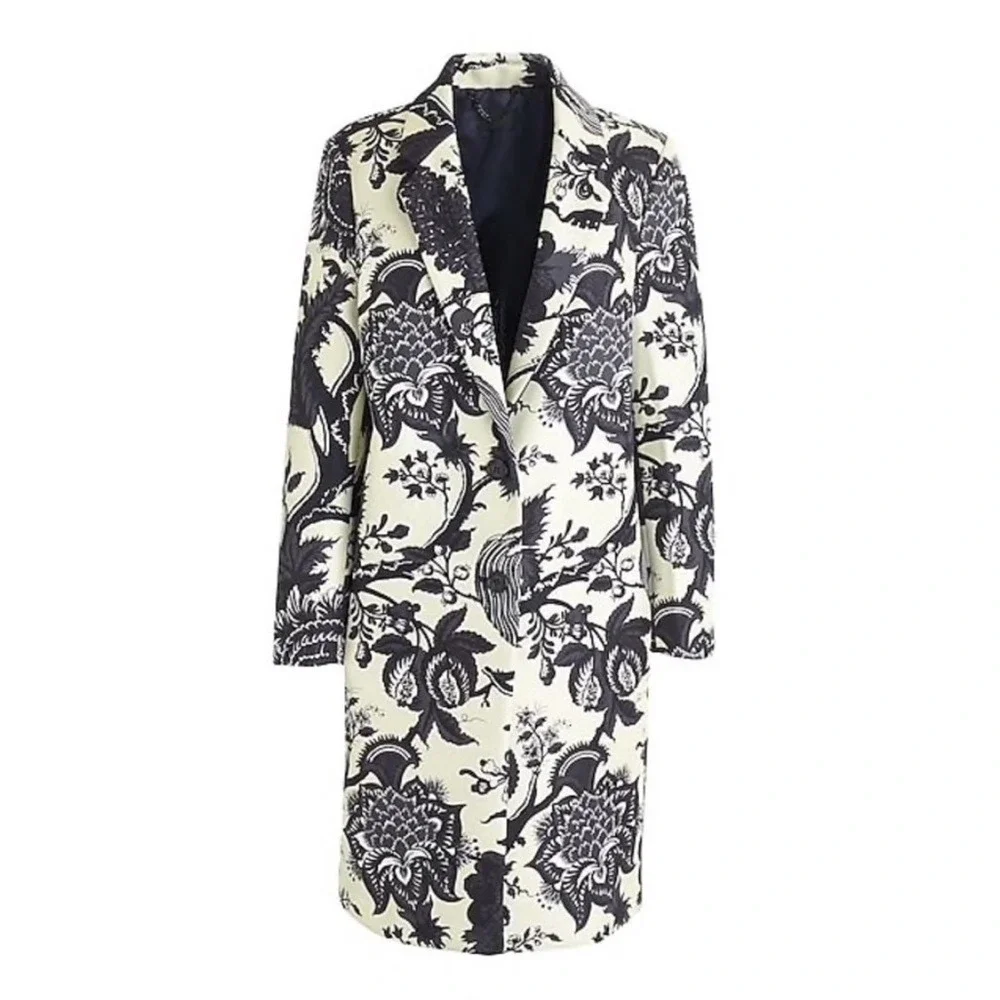 J.Crew Collection Silk Noir Floral Bonded Coat Jacket Size 2